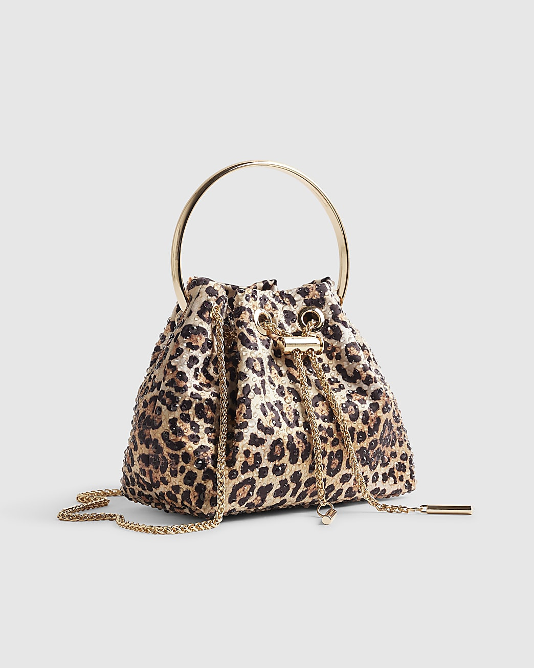 Brown Leopard Print Embellished Clutch Bag | River Island UK & IE