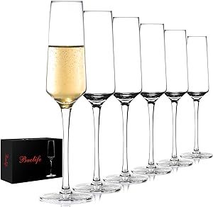BACLIFE Champagne Flutes - Hand Blown Elegant Champagne Glasses Set of 6 - Unique Gift for Birthd... | Amazon (US)