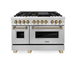 ZLINE Kitchen and Bath Autograph Edition 48 in. 7 Burner Double Oven Dual Fuel Range in Stainless... | The Home Depot