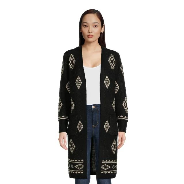 No Boundaries Juniors Duster Cardigan with Diamond Pattern, Sizes XS-3XL - Walmart.com | Walmart (US)