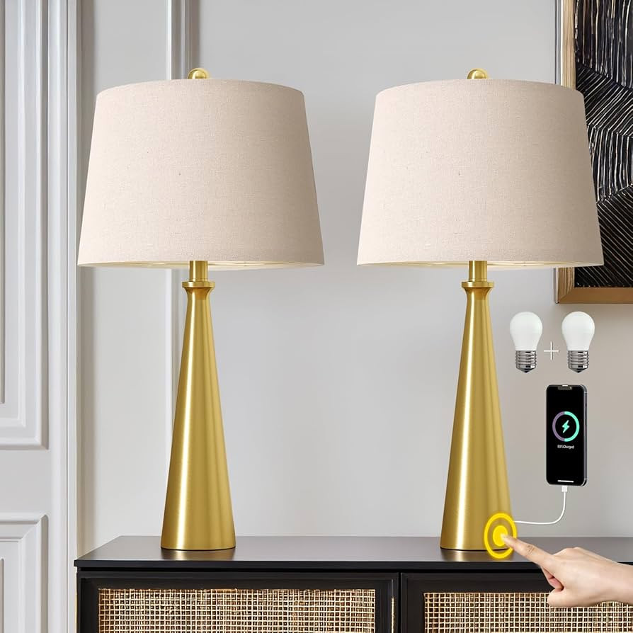 Oneach 25.75" 3-Way Dimmable Touch Control Modern USB Table Lamp Set of 2 for Living Room Bed Roo... | Amazon (US)