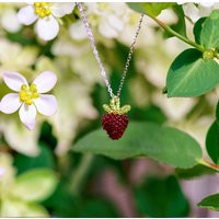 Unique Glass Bead Necklace With Steel Chain - Aesthetic Fairy Core Jewelry For A Stylish Woman, Strawberry | Etsy (US)
