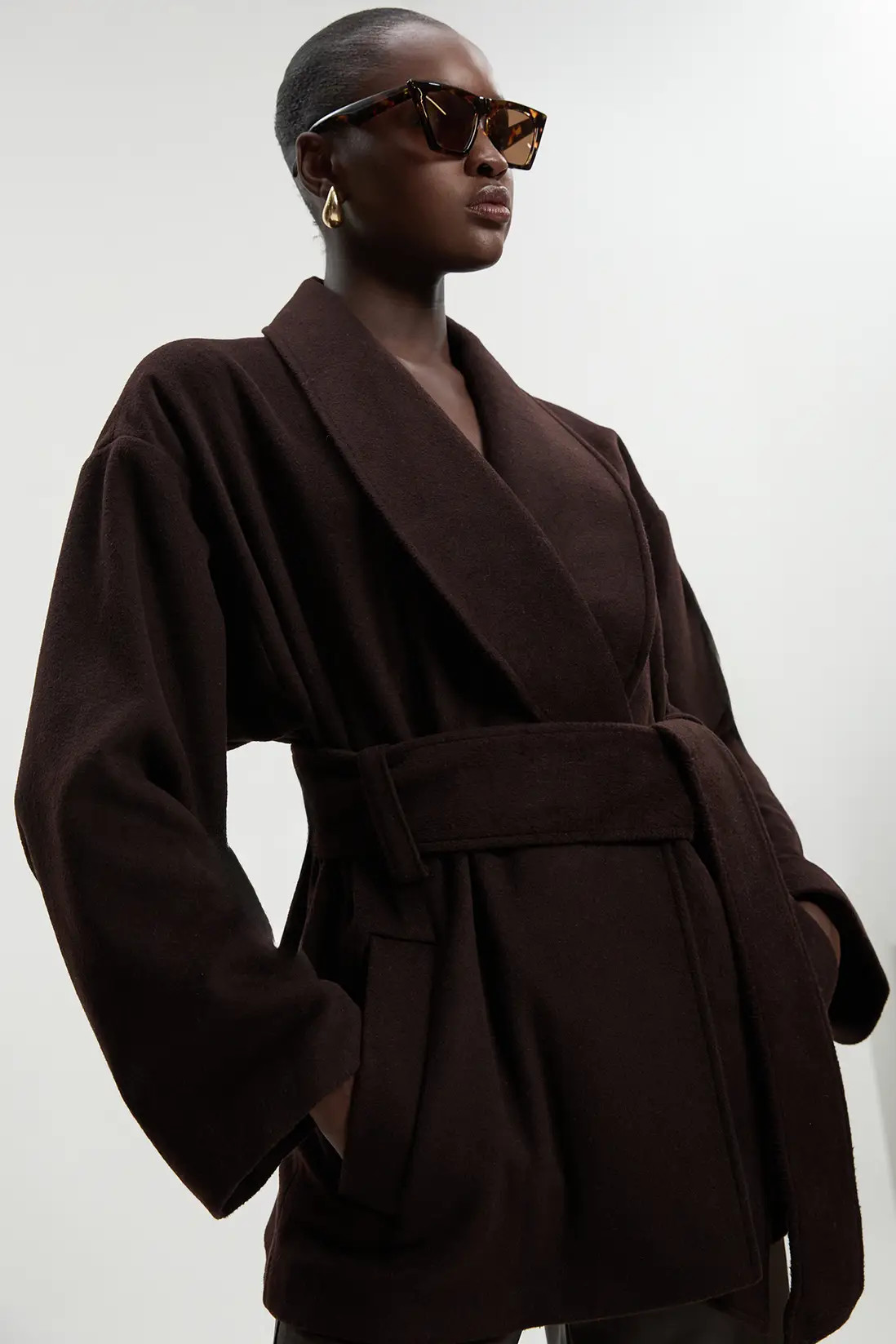 Jackets & Coats | Brushed Wool Belted Wrap Tailored Short Coat | KarenMillen | Karen Millen US