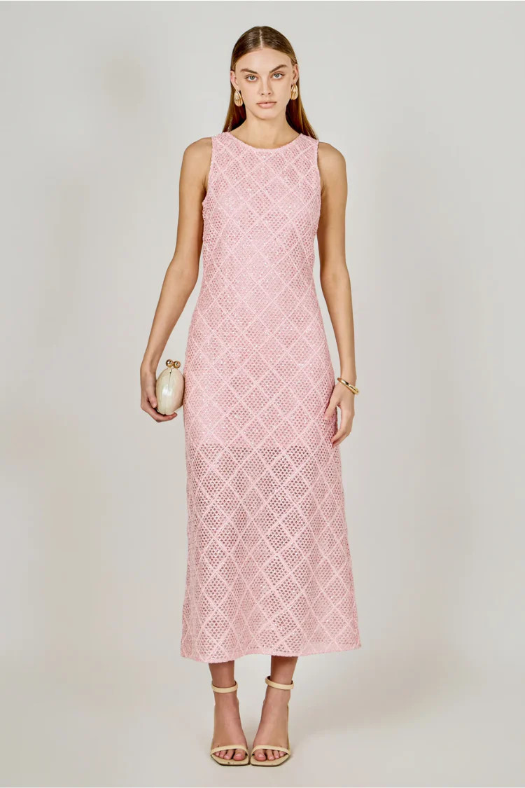 Pink Textured Midi Dress | Confête