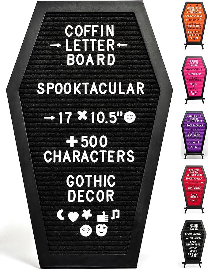 Nomnu Black Felt Coffin Letter Board - Gothic Decor Message Board With Spooky Emojis - Horror, Go... | Amazon (US)