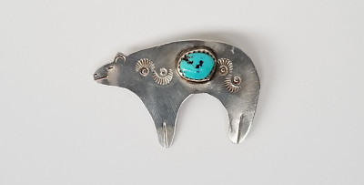 Vintage Native American Navajo Sterling Silver & Natural Turquoise Bear Brooch  | eBay | eBay US