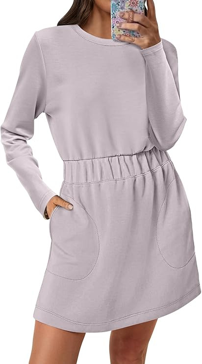 ANRABESS Womens Long Sleeve Dress 2025 Fall Casual Elastic Waist Short Mini T Shirt Dresses with ... | Amazon (US)