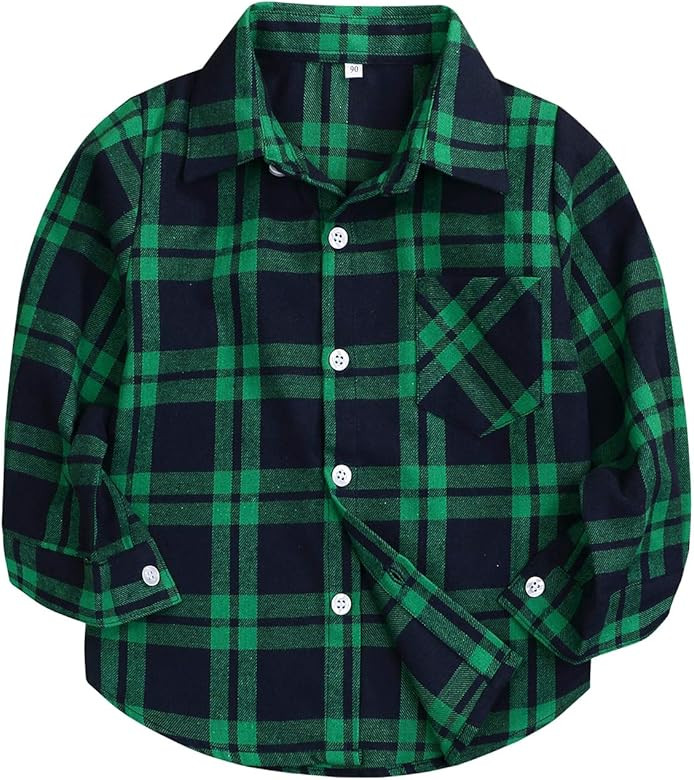 Kids Little Boys Girls Baby Long Sleeve Button Down Red Plaid Flannel Shirt Plaid Girl Boy NB-6T | Amazon (US)