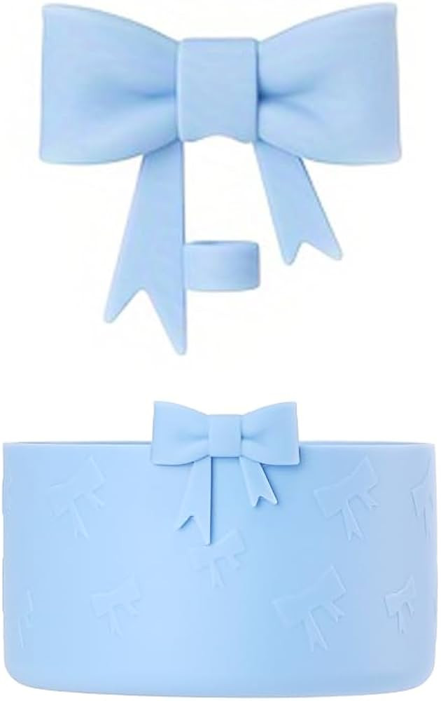 7.5cm Silicone Bottle Cover &10mm Bow Shape Straw Topper for Stanley Cup 12-40oz (Blue) | Amazon (US)