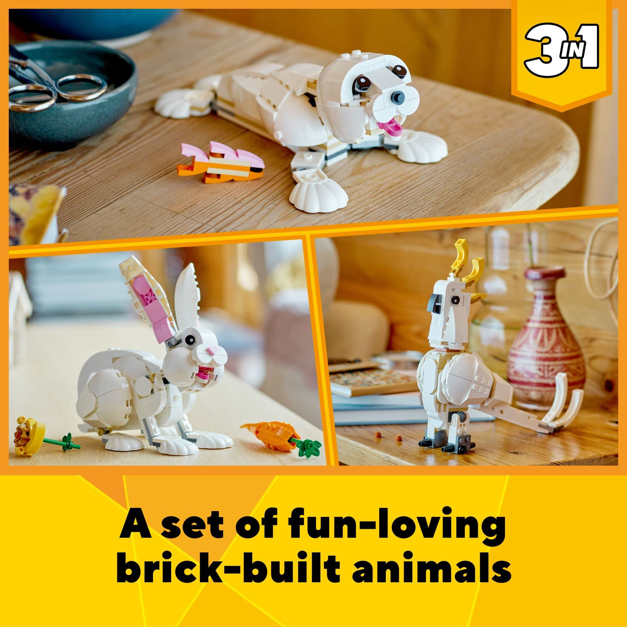 LEGO Creator 3 in 1 White Rabbit Animal Toy Building Set, STEM Toy for Kids 8+, Transforms from B... | Amazon (US)