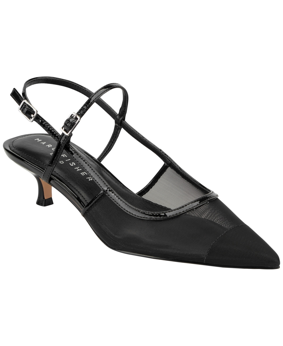 Marc Fisher Ltd Women's Ceddy Kitten Heel Pumps - Black Mesh/Patent Leather | Macy's
