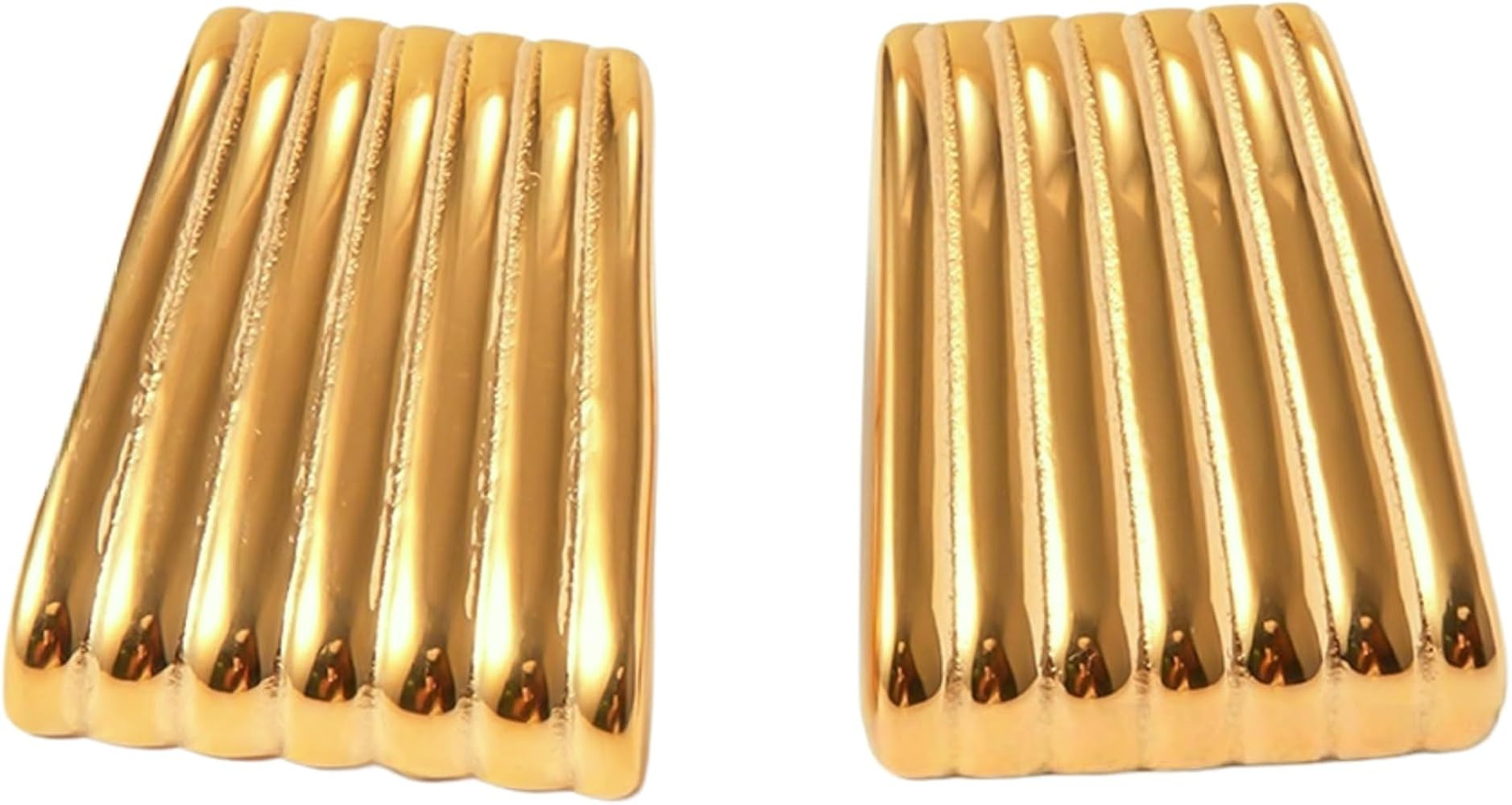 Gold Ribbed Statement Earrings – Sleek Lightweight Jewelry for Women | Amazon (US)