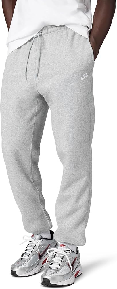 Amazon.com: Nike Men's Club Cuffed Brushed Fleece Pants, Dark Grey Heather/Light Smoke Grey/White... | Amazon (US)