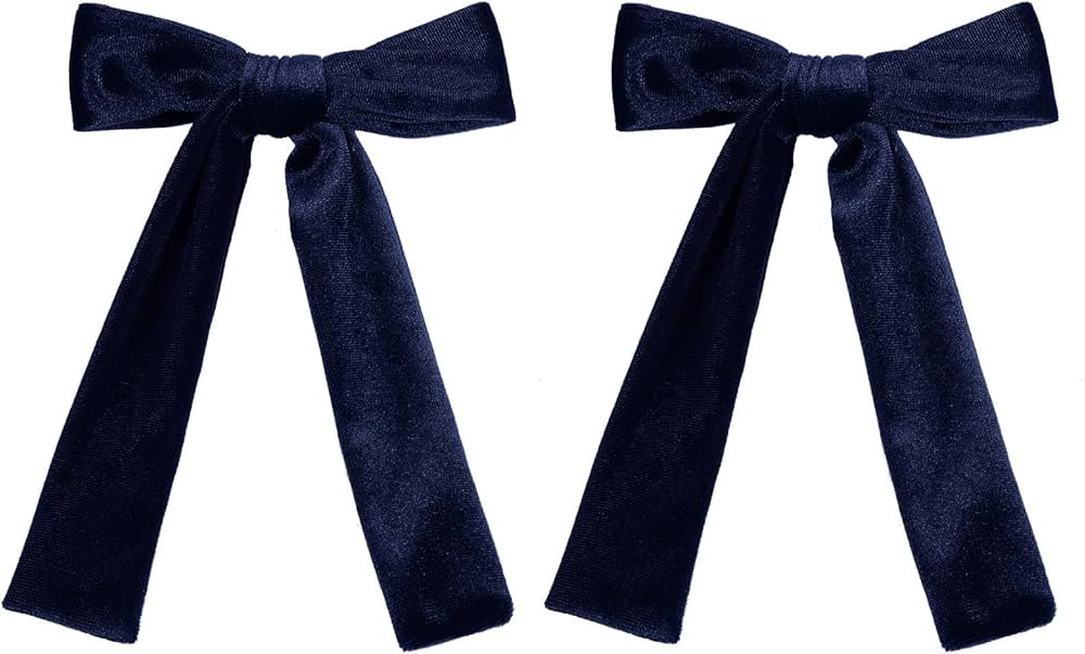 Navy Blue Large Velvet Hair Bows Alligator Clip 5" Soft Velvet Ribbon Ponytail Hair Barrettes with Long Tail Dress Decor Accessories for Toddler Teen Baby Girls School Kids | Amazon (US)