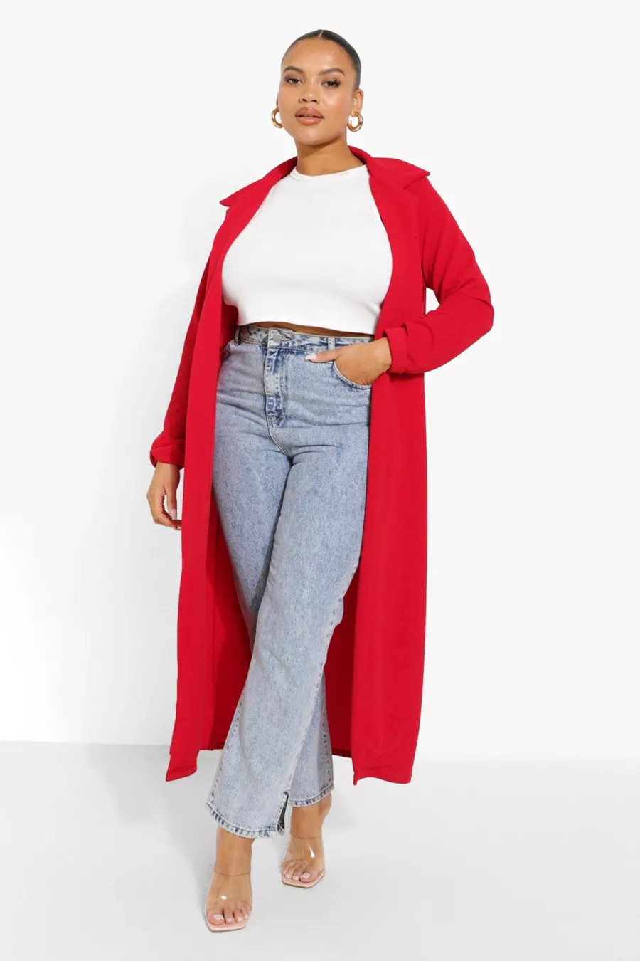 Plus Crepe Longline Duster Coat | Boohoo.com (US & CA)