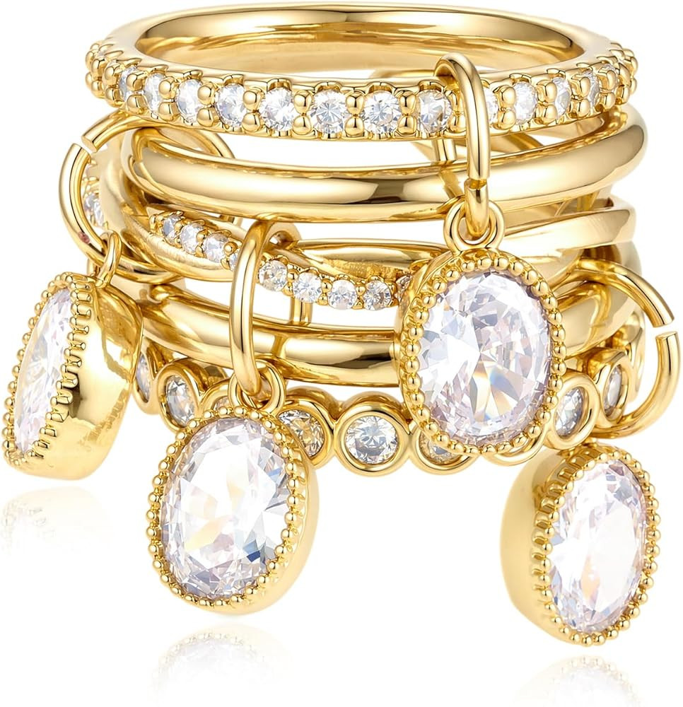 COLOYAN 14k Gold Plated Stackable Interlocking Rings for Women Non Tarnish | Amazon (US)