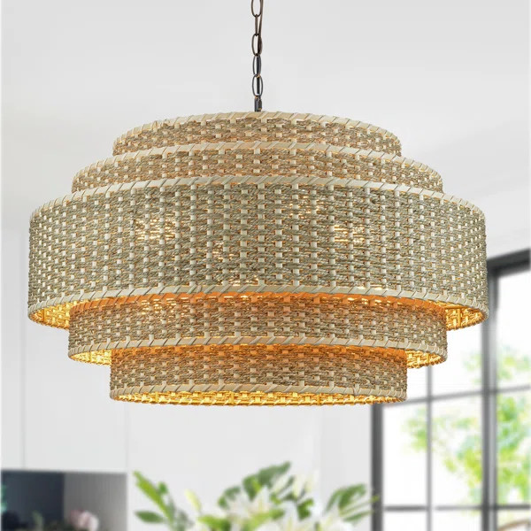 Amishi 8 - Light 26in Rattan Dimmable Shaded Tiered Chandelier with Adjustable Black Chain | Wayfair North America