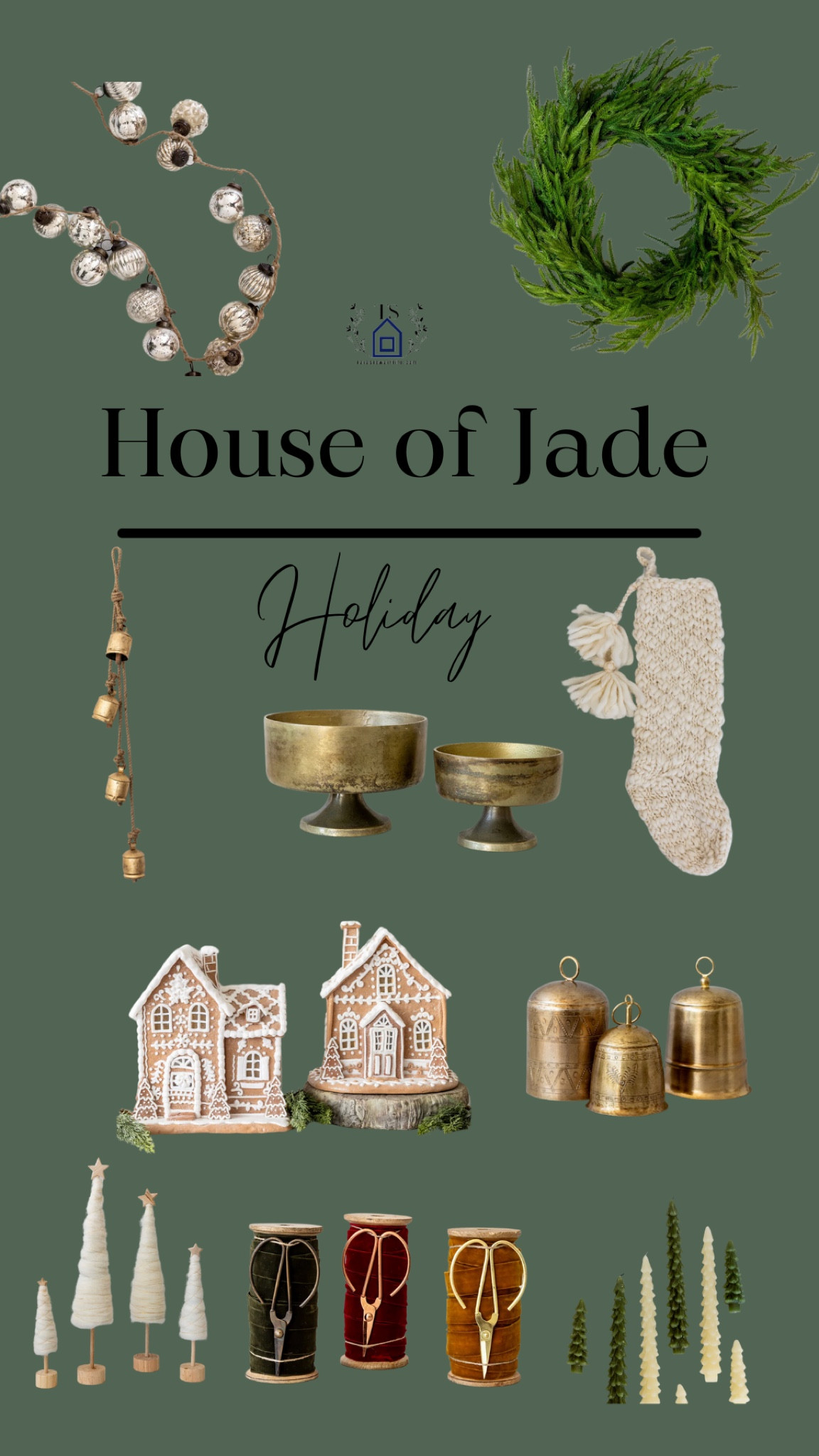 Lighted Gingerbread houses, Cedar garland & wreaths, brass bells, mercury ornament garland, velvet ribbon, cozy knitted stockings and more!

#LTKhome #LTKHoliday #LTKSeasonal