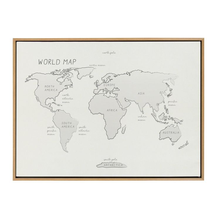 28" x 38" Sylvie World Map Sketch Framed Canvas Natural - Kate & Laurel All Things Decor | Target