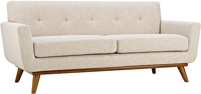 Modway Engage Mid-Century Modern Upholstered Fabric Loveseat in Beige | Amazon (US)
