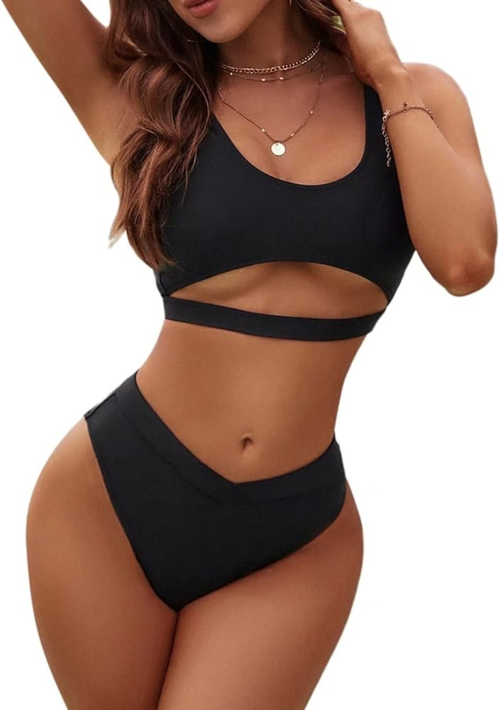 Blooming Jelly Womens Cheeky High Cut Bikini Set Cutout High Waisted Swimsuits Backless 2 Piece B... | Amazon (US)