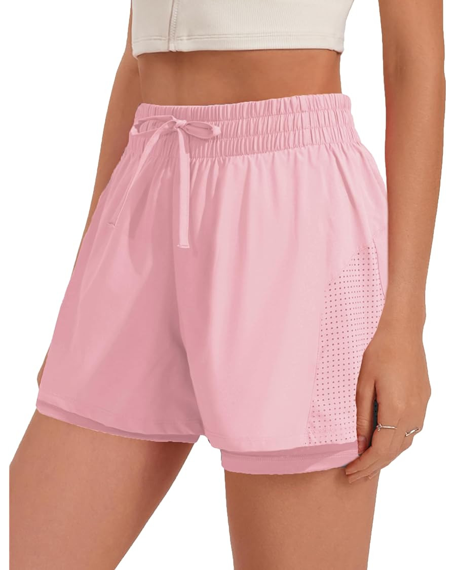 PINSPARK Athletic Shorts for Women 2 in 1 Workout Shorts High Waisted Running Shorts Gym Quick Dr... | Amazon (US)