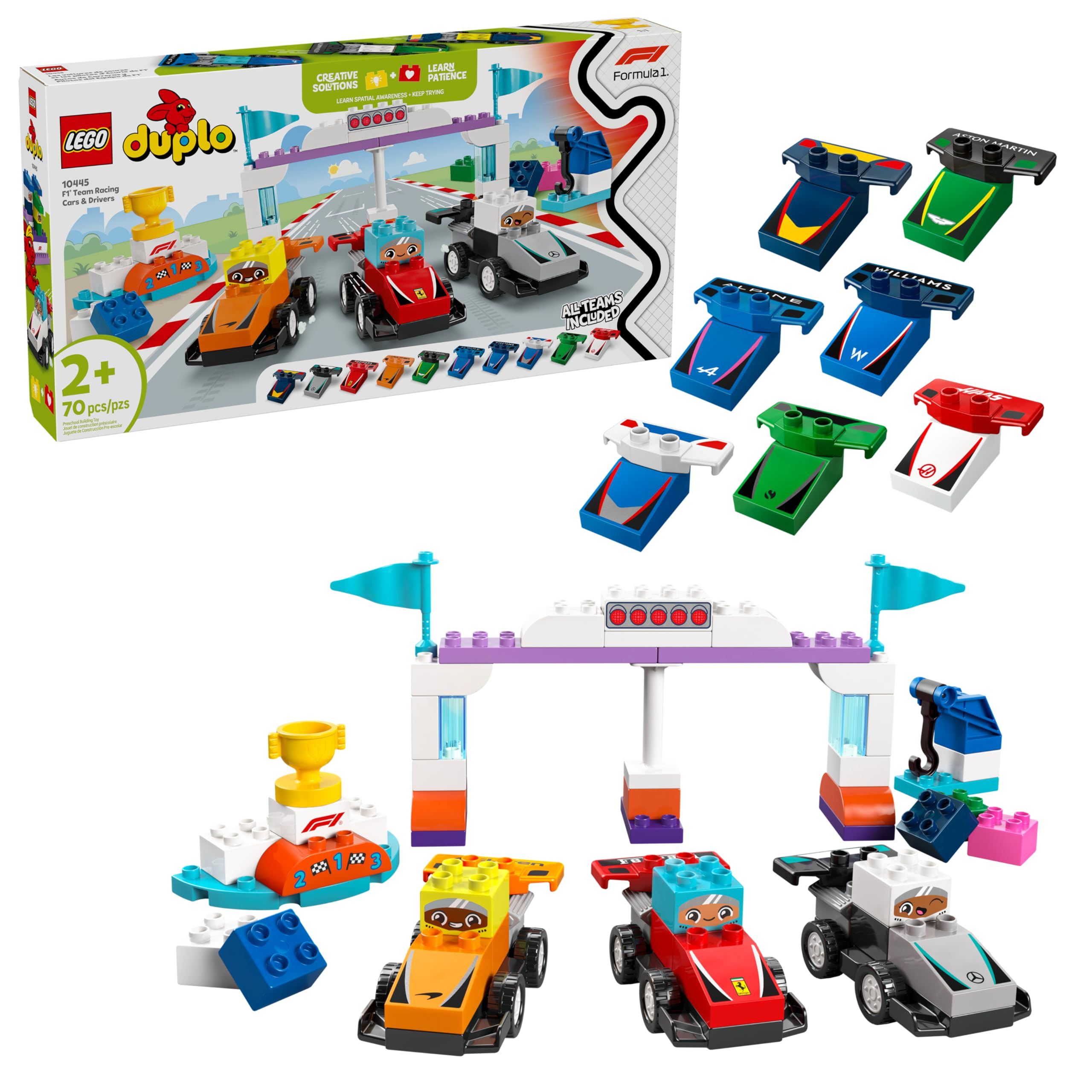LEGO DUPLO Town F1 Team Race Cars & Drivers Building Toy Playset - Toddler Toy Cars for Pretend P... | Amazon (US)