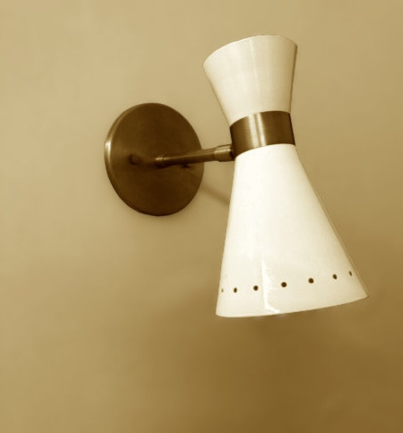 Mid-century Modern White Ceramic Wall Sconce With Brass Accents and Perforated Detailing - Etsy | Etsy (US)