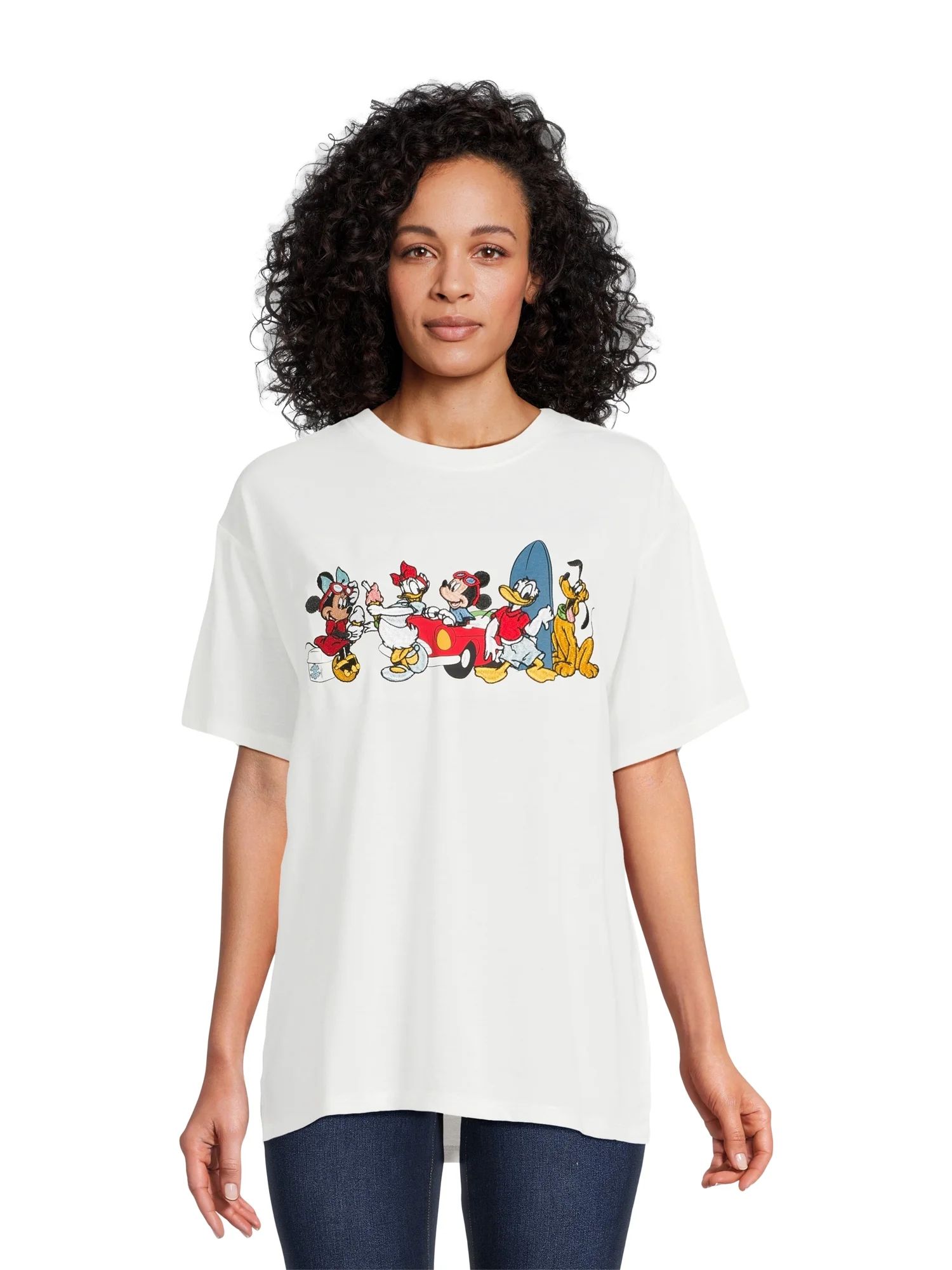 Mickey Women’s Juniors Graphic Embroidered Group T-Shirt with Short Sleeves, Sizes XS-3XL | Walmart (US)