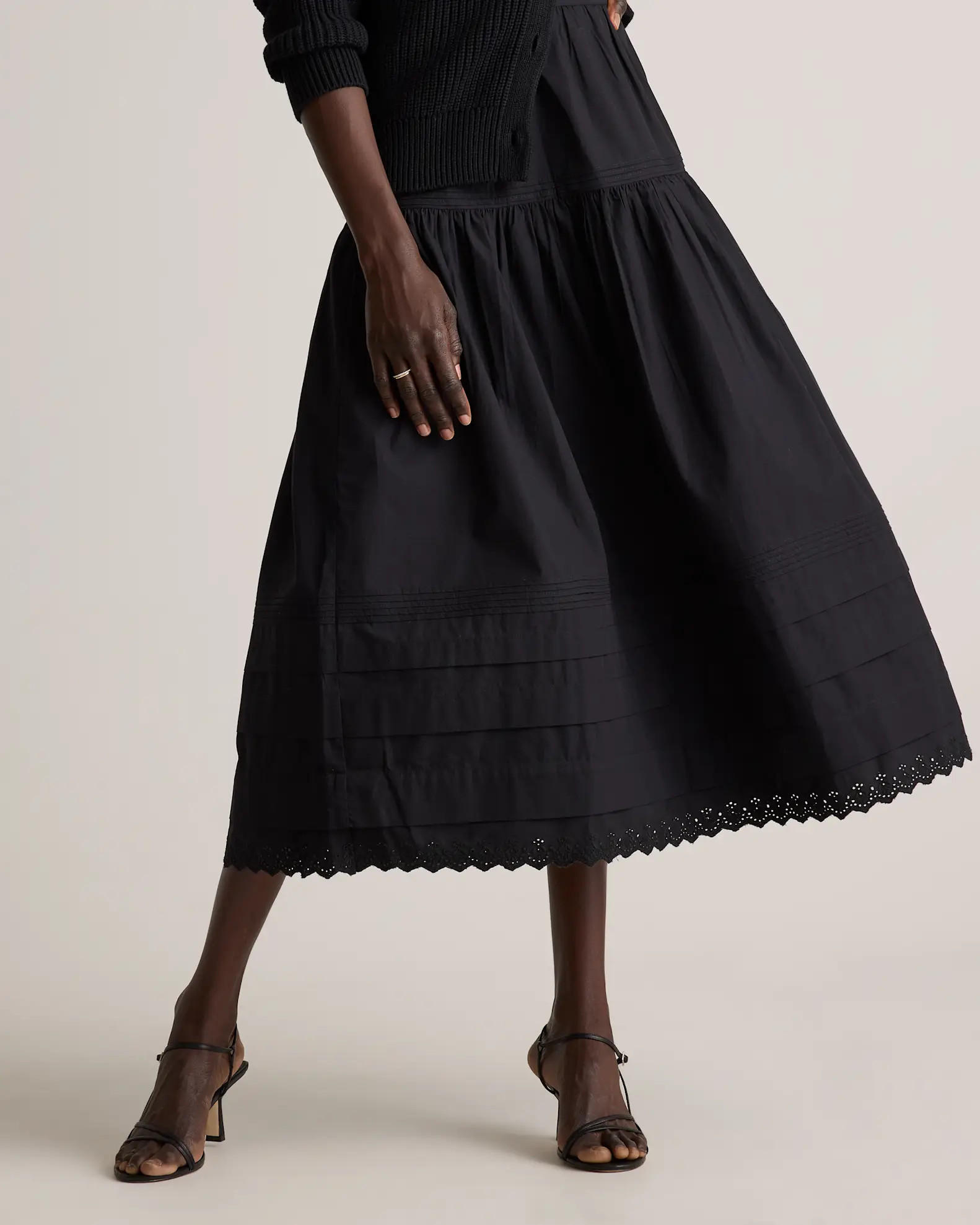 Organic Textured Cotton Pintuck Maxi Skirt in Black | Quince