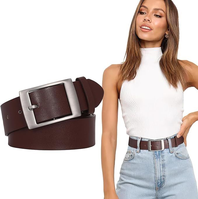 SUOSDEY Fashion Womens Faux Leather Belts Waist Belt with Pin Buckle for Jeans Pants,1.5" width | Amazon (US)