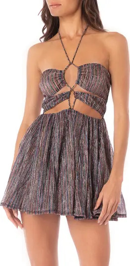 Maaji Golden Stripes Odaline Metallic Cutout Cover-Up Minidress | Nordstrom | Nordstrom