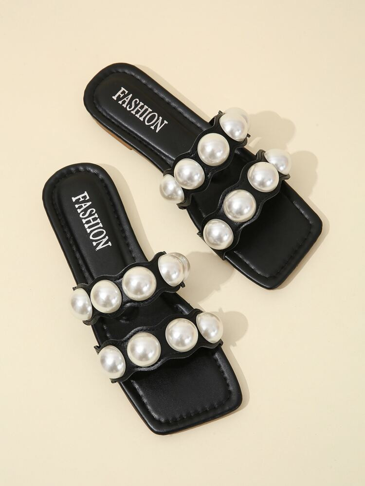 Faux Pearl Decor Slide Sandals | SHEIN