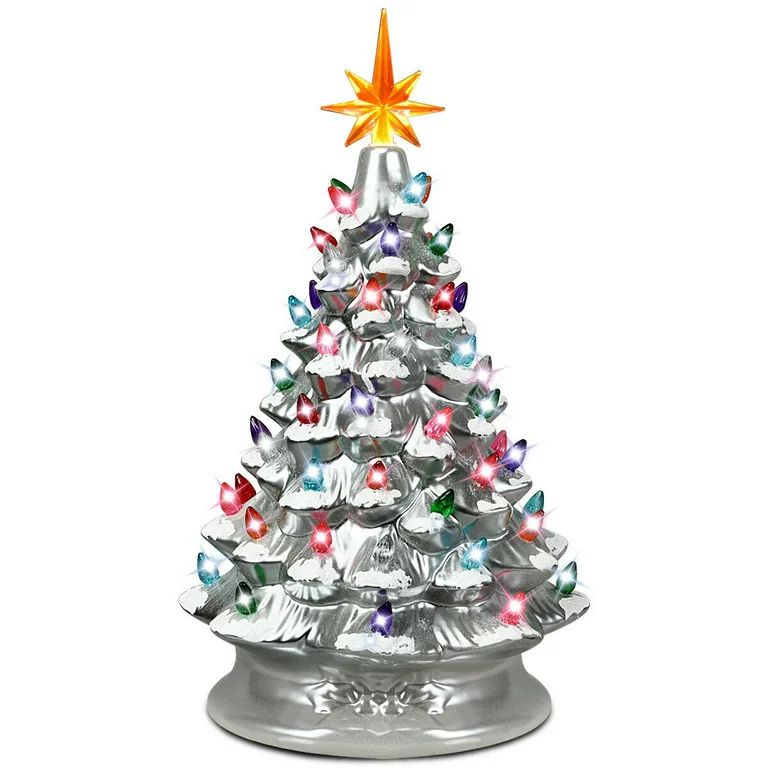 Inolait 15'' Ceramic Tabletop Christmas Tree with Lights -Silver | Walmart (US)