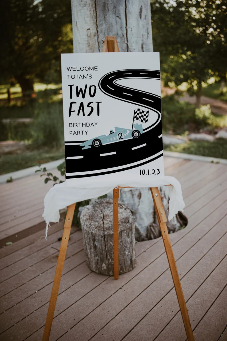 TWO Fast Birthday Welcome Sign, Two Fast Birthday Decor, Fast One Birthday Template, Racecar Welc... | Etsy (US)