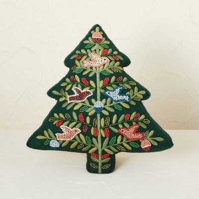 Beaded and Embroidered Velvet Christmas Tree Shaped Throw Pillow Dark Green - Opalhouse™ design... | Target