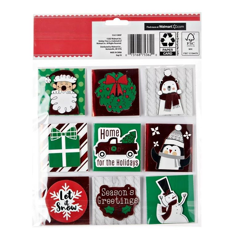 Holiday Time Square Foil Gift Tags, 18 Christmas Paper Gift Labels, 2 x 2 | Walmart (US)