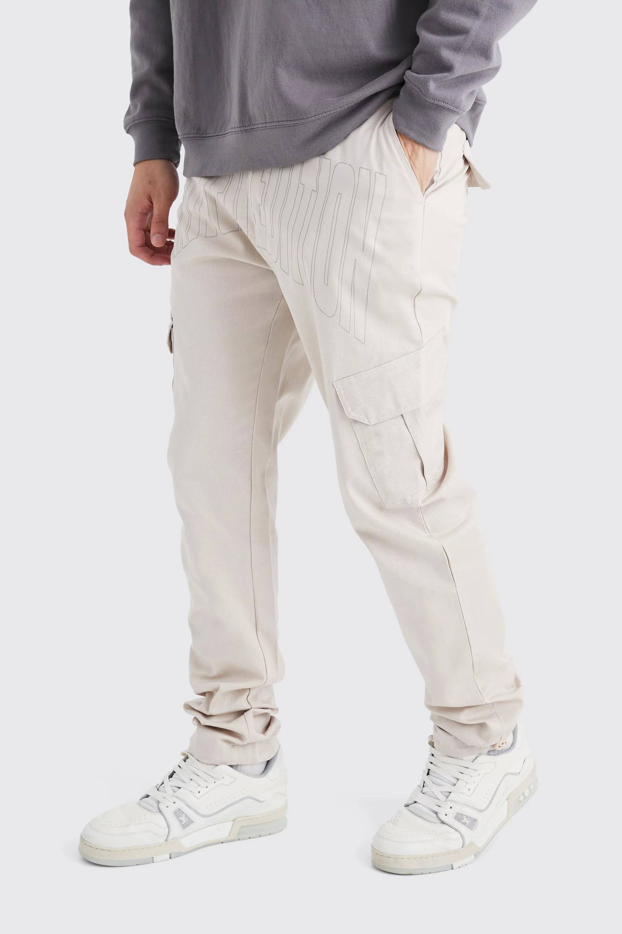 Tall Slim Cargo Tonal Print Trouser | boohooMAN (US & Canada)