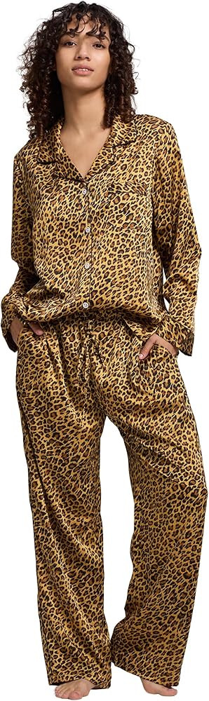 Womens Silk Satin Pajamas Set Button Down 2 Piece Pjs Long Sleeve Oversized Sleepwear with Pocket... | Amazon (US)