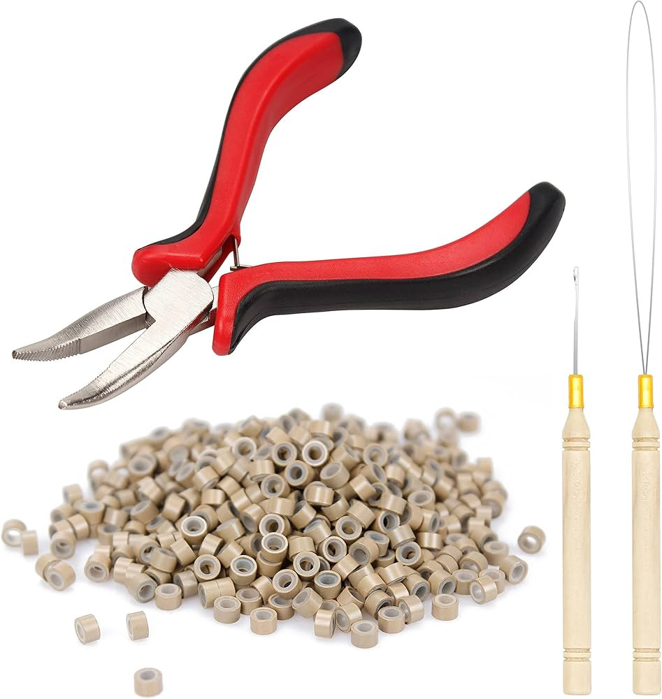 Ryalan Hair Extension Tool Kit Needle Nose Pliers Micro Pulling Needle Loop Threader and 500pcs H... | Amazon (US)