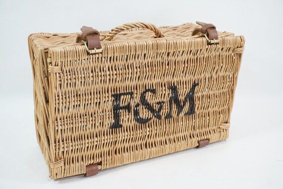 F & M Hamper, Wicker Basket, Fortnum and Mason Medium Vintage Picnic Basket w/ Handle, Summer Bea... | Etsy (US)