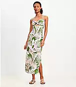LOFT Beach Island Frond Linen Blend Cutout Twist Midi Dress | LOFT