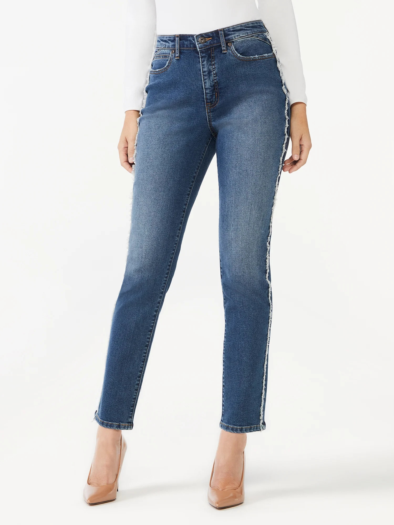 Sofia Jeans by Sofia Vergara Women's Adora Frayed Side Curvy Girlfriend Jeans - Walmart.com | Walmart (US)