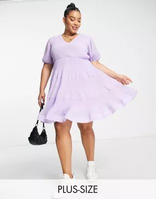 Missguided Plus pleated tiered smock dress in lilac | ASOS (Global)