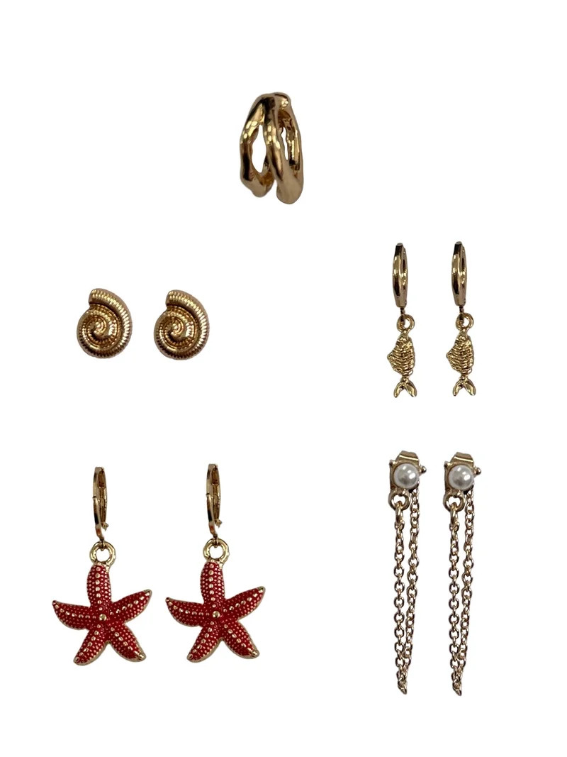 No Boundaries Orange Starfish and Shell Ear Candy for Female Adults and Teens, 6 Pack | Walmart (US)