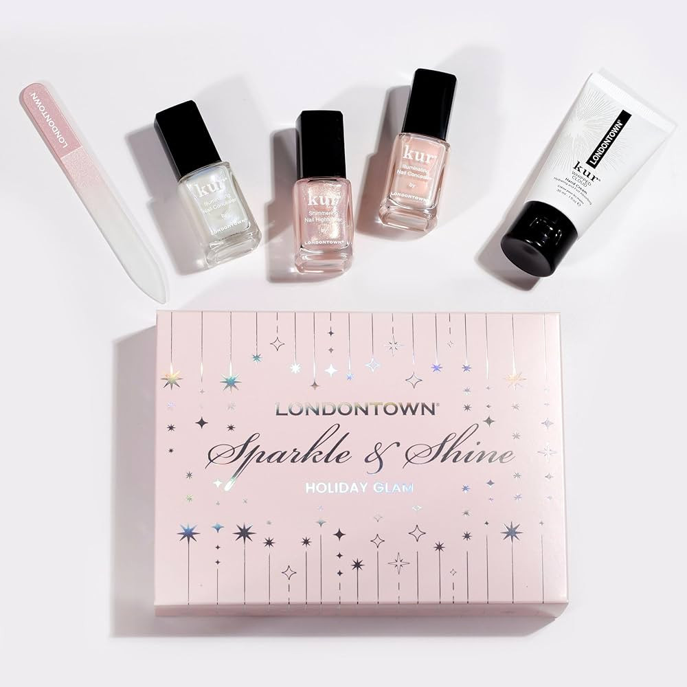 LONDONTOWN Sparkle & Shine Holiday Manicure Set – Nail Concealer, Shimmering Highlighter, Hand Cream & Glass Nail File for Radiant Nails | Amazon (US)