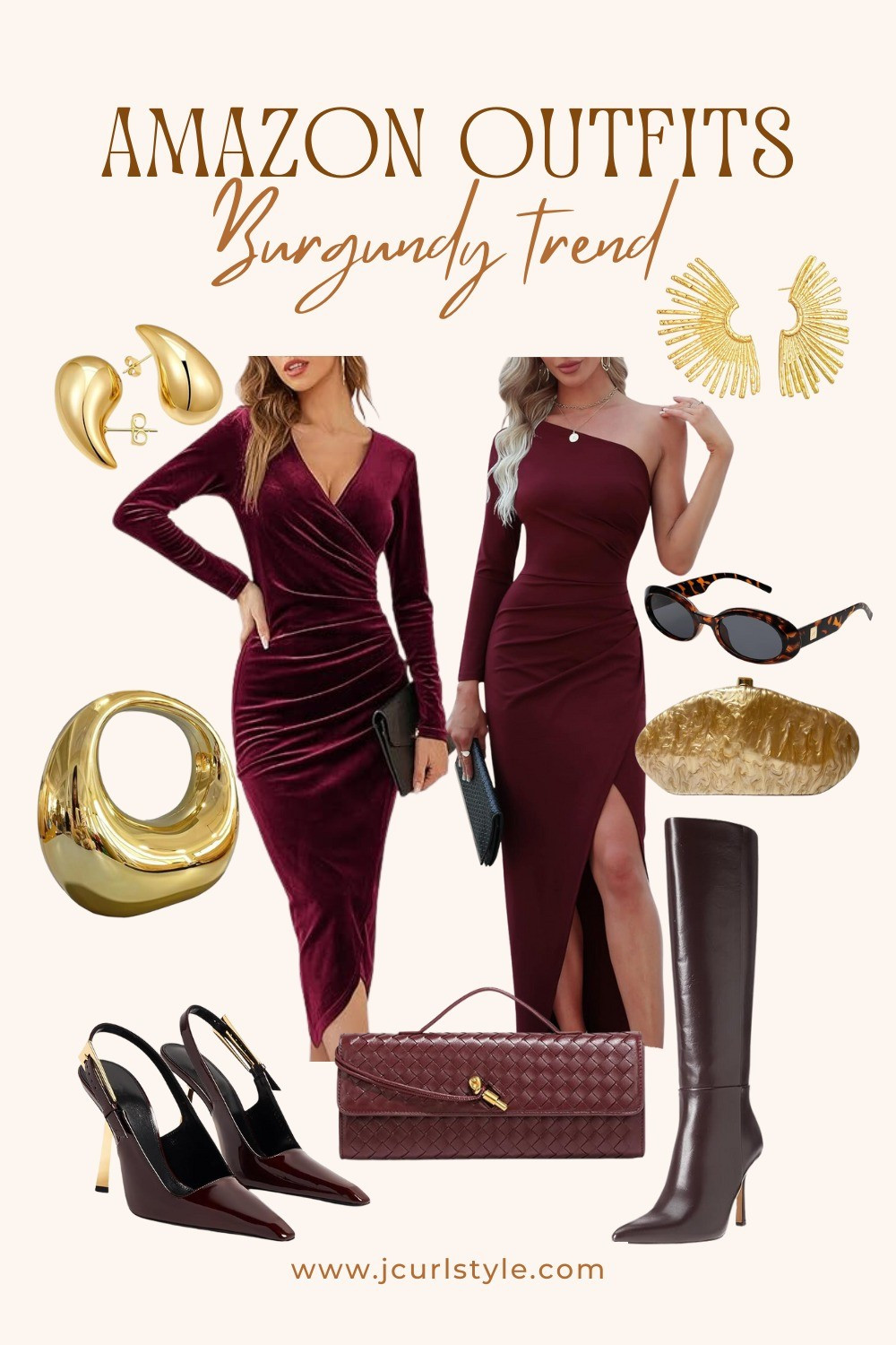 burgundy dress gold heels Jcurlstyle on LTK what color shoes with burgundy dress