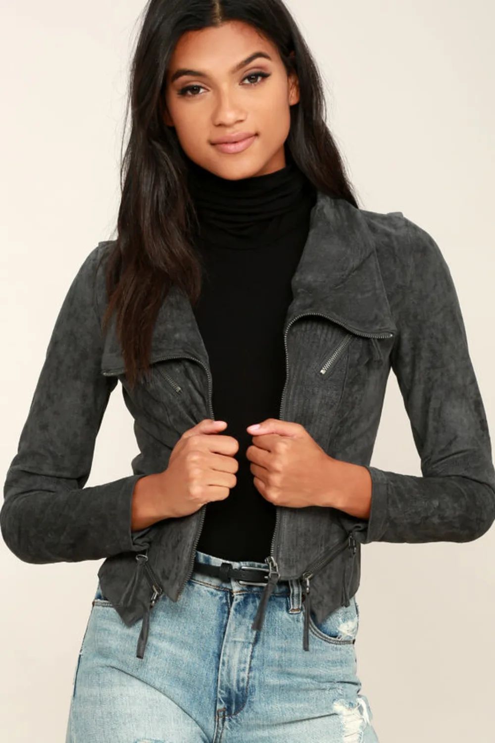 Ready For Anything Charcoal Grey Suede Moto Jacket | Lulus