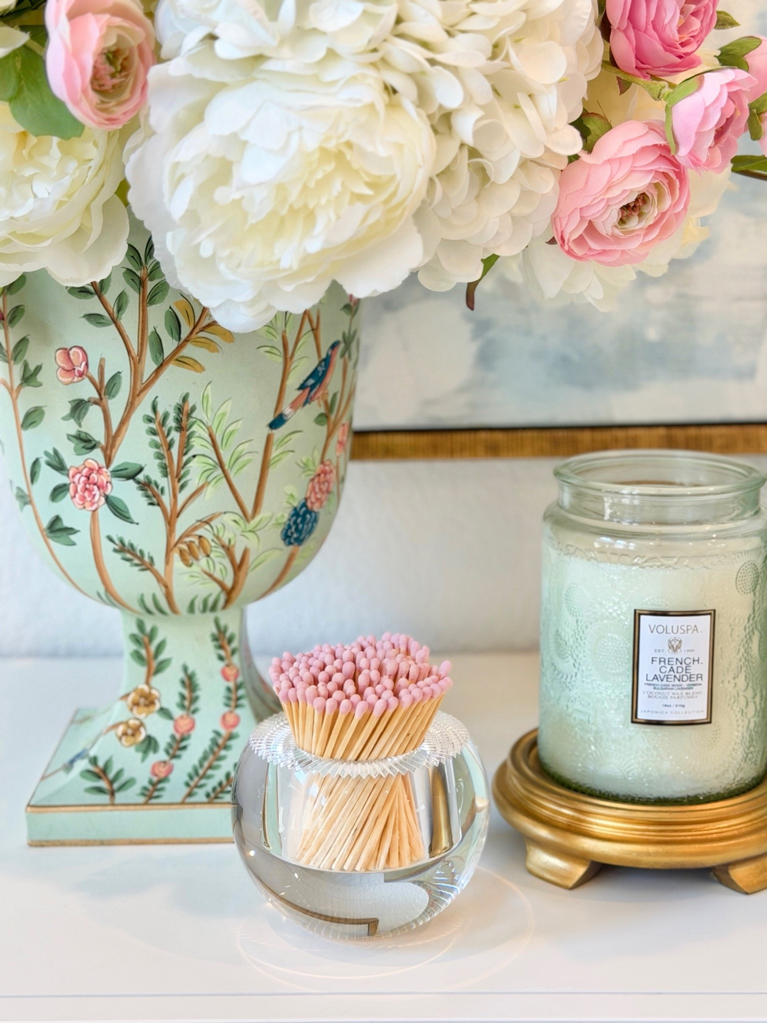 Lucite match holder with pink matches 💖