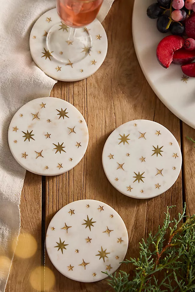 Terrain Starry Marble + Brass Coasters, Set of 4 | Anthropologie (US)